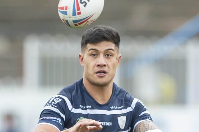 Fa'amanu Brown scored a hat-trick of tries for Featherstone Rovers in the 32-10 Championship win at Widnes Vikings. Picture: Allan McKenzie/SWpix.com.
