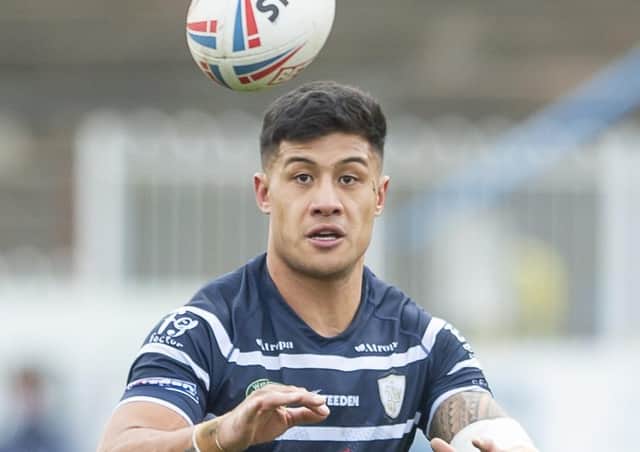 Fa'amanu Brown scored a hat-trick of tries for Featherstone Rovers in the 32-10 Championship win at Widnes Vikings. Picture: Allan McKenzie/SWpix.com.