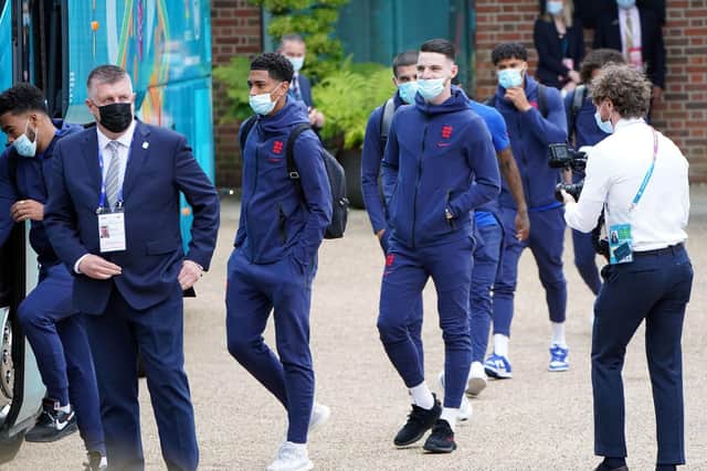 England players board the bus before making their way to Wembley.