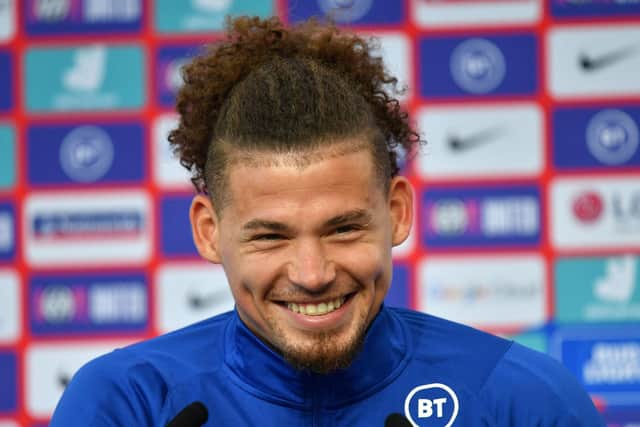 HUGE SUPPORT: For Leeds United's Kalvin Phillips from Whites stars past and present ahead of Sunday's Euro 2020 final against Italy at Wembley. Photo by JUSTIN TALLIS/POOL/AFP via Getty Images.
