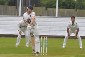 Charlie Best of Pudsey St Lawrence is beaten by this ball from Wrenthorpe bowler Al-Mustafa Rafique. Picture: Steve Riding.