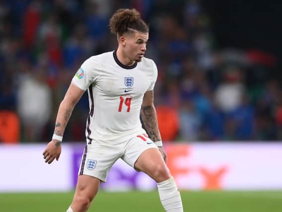 Leeds United's Kalvin Phillips in action for England against Italy at Wembley. Pic: Getty