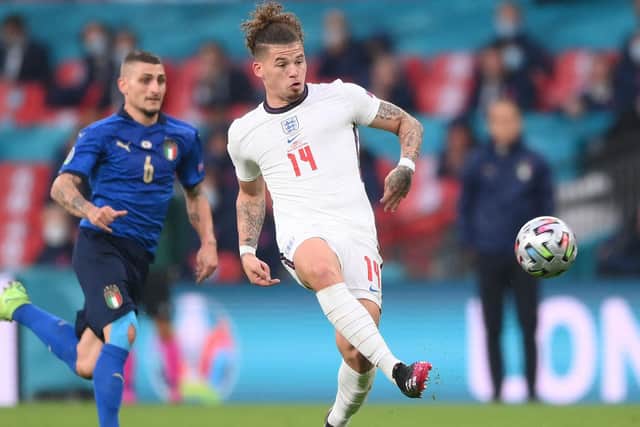 'BRILLIANT': Leeds United's England international midfielder Kalvin Phillips during Sunday night's Euro 2020 final against Italy. Photo by LAURENCE GRIFFITHS/POOL/AFP via Getty Images.