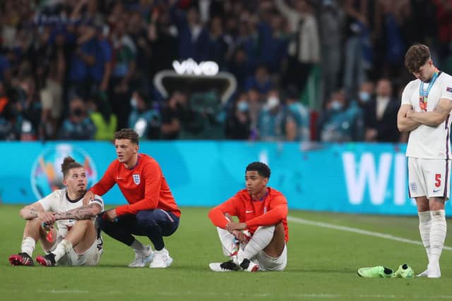 England players react at Wembley following the full-time whistle. Pic: Getty