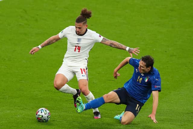 ACCLAIM: For Leeds United's England international midfielder Kalvin Phillips, left, and also Italy's Federico Chiesa, right. Photo by Robbie Jay Barratt - AMA/Getty Images.