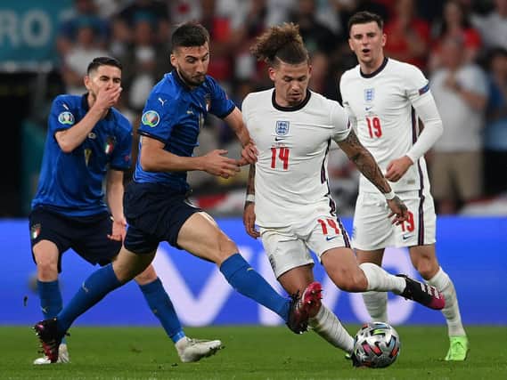 Leeds United's Kalvin Phillips in action for England against Italy. Pic: Getty