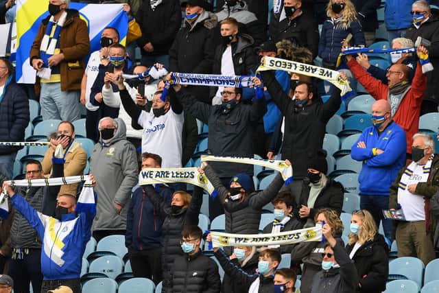 BACK SOON: Leeds United's supporters in the Elland Road stands at the 2020-21 Premier League season finale against West Brom. Photo by Stu Forster/Getty Images.