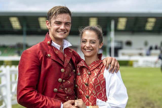 Ben Atkinson proposes to Georgie Jackson in the main ring during his performance with Atkinson action horses from Eastrington near Goole. Picture Tony Johnson