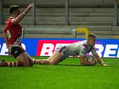 Ryan Hampshire scored for Trinity against Salford last season but is suspended for this week's clash. Picture by Bruce Rollinson.