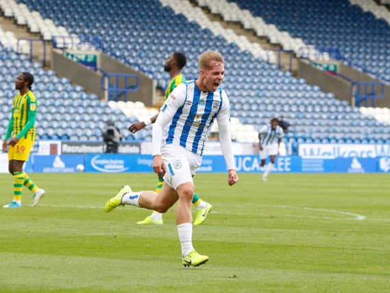 Huddersfield Town's Emile Smith Rowe celebrates his winning goal against West Bromwich Albion. PIC: Getty