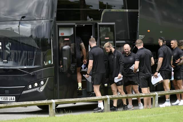 Tigers players board the coach to Wembley. Picture by Steve Riding.