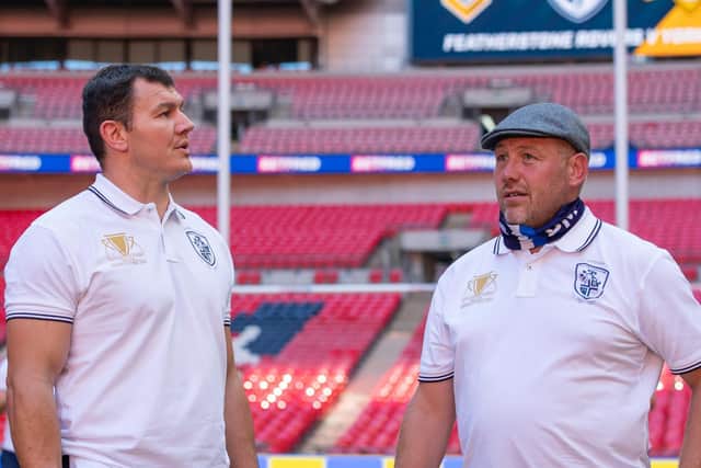 Picture by Allan McKenzie/SWpix.com - 16/07/2021 - Rugby League - AB Sundecks 1895 Cup - Featherstone Team Walkabout - Wembley Stadium, London, England - Featherstone's Brett Ferres and Paul March during their Wembley walkabout.