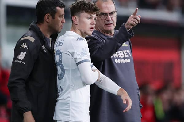 TRIAL: For Leeds United's Jordan Stevens, centre, at Harrogate Town. Photo by Matt King/Getty Images.