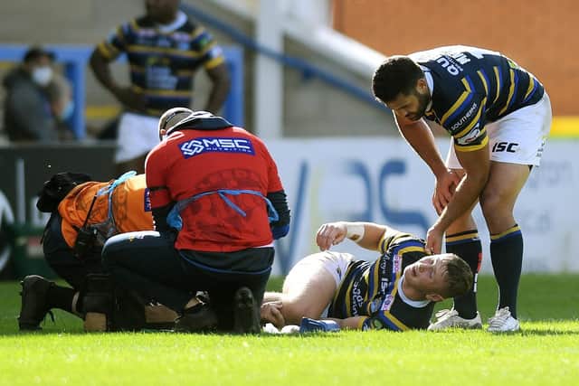 Leeds Rhinos' Harry Newman was injured against Hull KR on September 24 last year and played his first game since against Catalans Dragons last week. Picture: Jonathan Gawthorpe/JPIMedia.