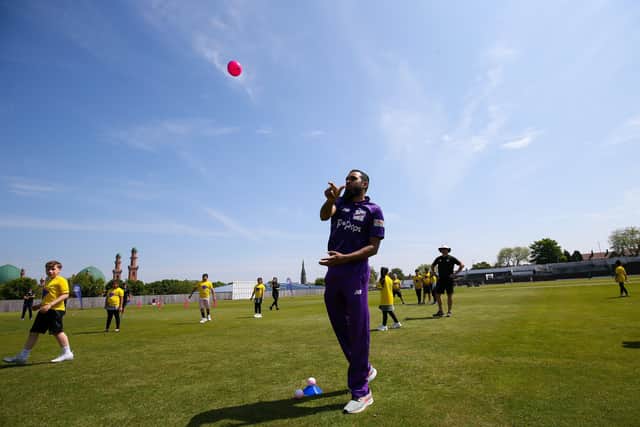 Northern Superchargers' Adil Rashid joins kids in Bradford to host a taster session to encourage young people to play cricket. Picture: Barrington Coombs/Getty Images