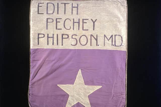 From 1908 the National Union of Women’s Suffrage Societies marched under banners created to honour great women through the ages; this one commemorated Edith.