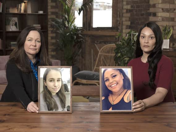Tanya Ednan-Laperouse (left) and Emma Turay holding up pics of their daughters, Natasha and Shante. PIC: Natasha Allergy Research Foundation/PA Wire
