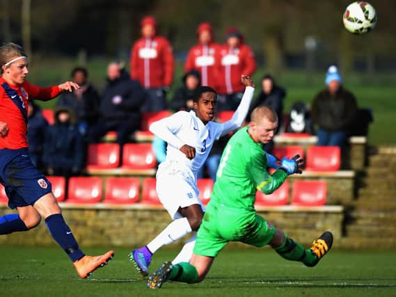 Goalkeeper Kristoffer Klaesson in action for Norway against England in a youth match. Pic: Getty
