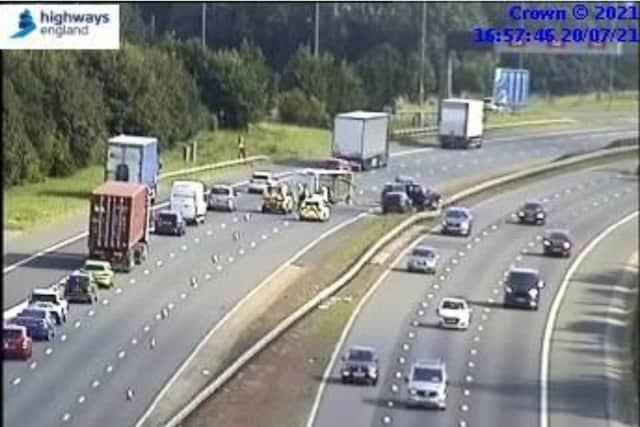 Huge rush hour delays on the A1 after caravan overturns in crash