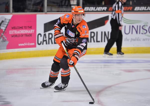 Cole Shudra, pictured playing for Sheffield Steelers during the 2019-20 EIHL season, has signed a two-way deal with Leeds Knights. 
Picture: Dean Woolley.