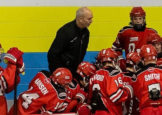 Dave Whistle, pictures coaching at the Okanagan Hockey Academy in British Columbia.