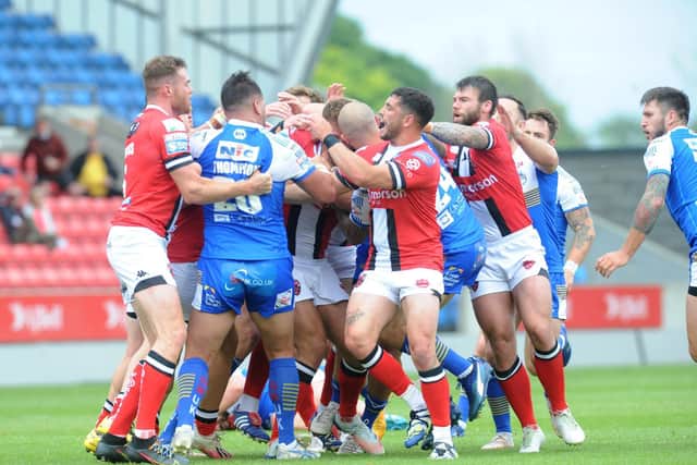 Rhinos won a heated clash with Salford last month. Picture by Steve Riding.