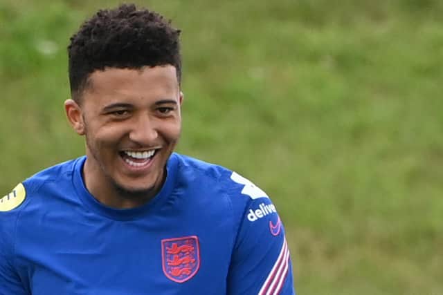 WARNING: From new Manchester United recruit Jadon Sancho, above, to his England team mate, Leeds United midfielder Kalvin Phillips. Photo by PAUL ELLIS/AFP via Getty Images.