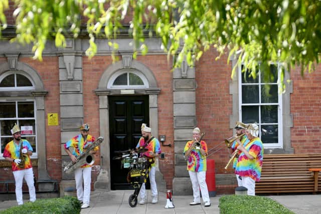 Mr Wilsons Second Liners providing the music at the Launch party at The Thackray Medical Museum In Leeds.