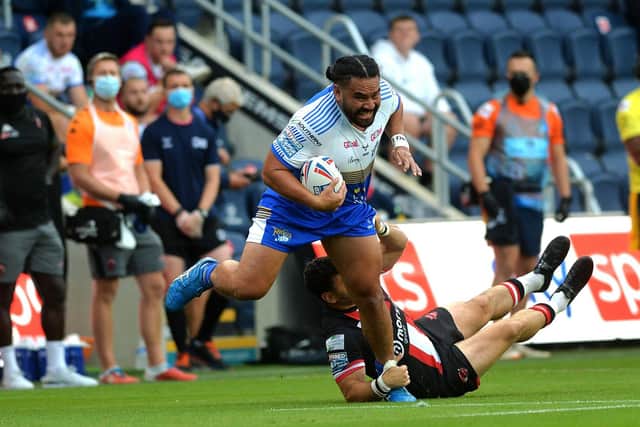Rhinos' Konrad Hurrell goes on the attack. Picture by Jonathan Gawthorpe.