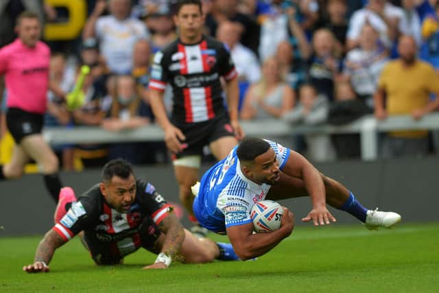 Double up: Kruise Leeming scored two tries for Leeds. Picture: Jonathan Gawthorpe