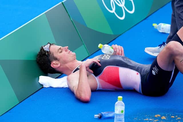 Leeds's own Jonny Brownlee after finishing fifth in the Men's Triathlon at the Odaiba Marine Park. PIC: Martin Rickett/PA Wire