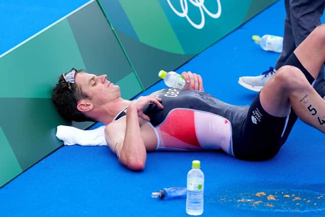 Edged out: Great Britain's Jonny Brownlee after finishing fifth in the Men's Triathlon at the Odaiba Marine Park.