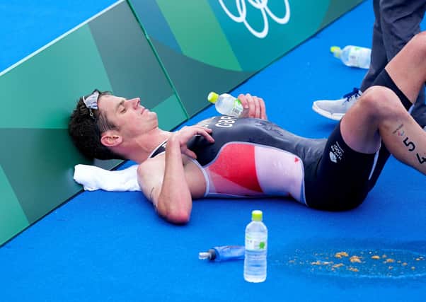 Edged out: Great Britain's Jonny Brownlee after finishing fifth in the Men's Triathlon at the Odaiba Marine Park.