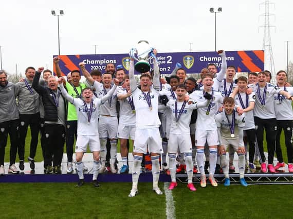 Leeds United's Under-23s lift the Premier League 2 second division title. Pic: LUFC