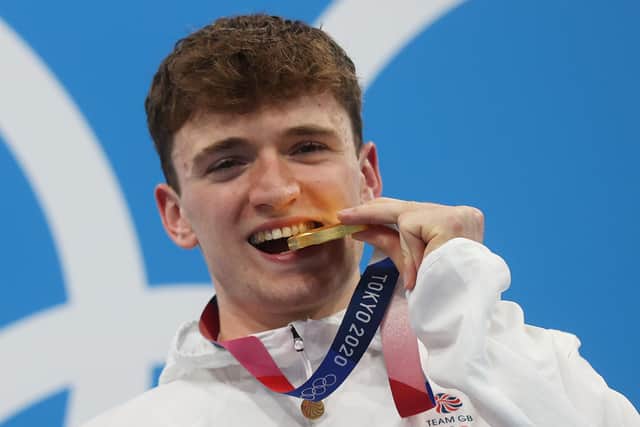 GOLDEN BOY: Matty Lee of Leeds poses with his Olympic gold medal, won alongside Tom Daley in diving’s 10m synchro at the Tokyo Olympics. Picture: Getty Images.