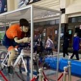 'Unique' Lego cyclist statue on display at Leeds Station to be auctioned for charity