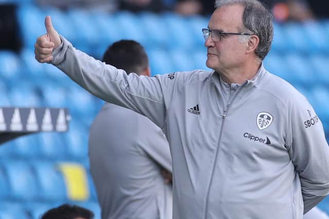 BACK IN ACTION: Leeds United under Whites head coach Marcelo Bielsa, above, via Tuesday evening's pre-season friendly at Guiseley. Photo by CARL RECINE/POOL/AFP via Getty Images.