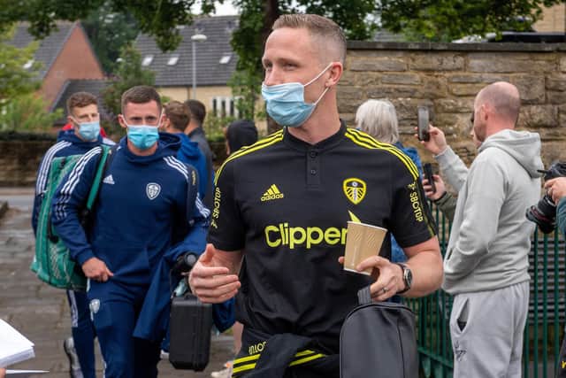BACK IN BUSINESS: Leeds United midfielder Adam Forshaw arrives for Tuesday evening's pre-season friendly at Nethermoor. Picture by Bruce Rollinson.