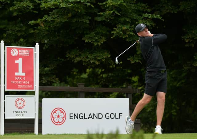 Jack Dyer tees off at Headingley Golf Club in the English Men's and Women's Amateur Championships. Picture: Jonathan Gawthorpe/JPIMedia.