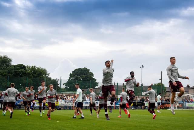 Leeds United's players warm-up at Guiseley. Pic: Bruce Rollinson