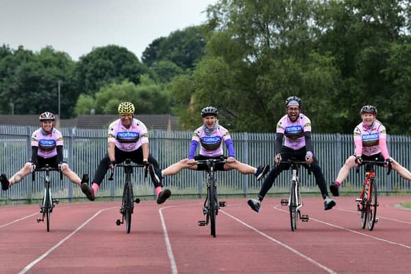 The Jo Cox Way Bike Ride at the Princess Mary Stadium Cleckheaton. Kim Leadbeater is pictured with (from left) Deborah Hayward, Sarfraz Mian, Irfan Mohmed and Clare Black.