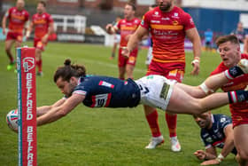 Liam Kay had a try controversially ruled out when Trinity lost at home to Catalans earlier this season. Picture by Bruce Rollinson.