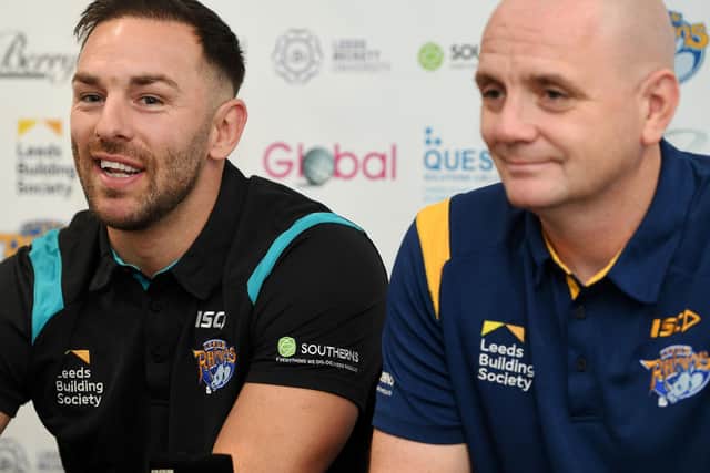 Richard Agar, right, with Luke Gale after the half-back joined Leeds in 2019. Picture by Jonathan Gawthorpe.