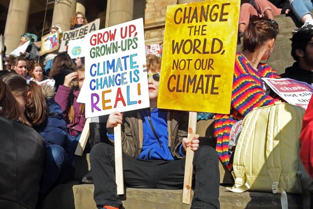 Llewie Evans, five, takes part in the the first ever UK-wide Youth Strike 4 Climate in Leeds in February 2019. Picture: Tony Johnson.