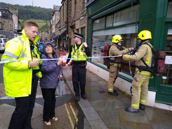Police and firefighters responding to reports of an explosion in Crown Street, Hebden Bridge, on Wednesday afternoon