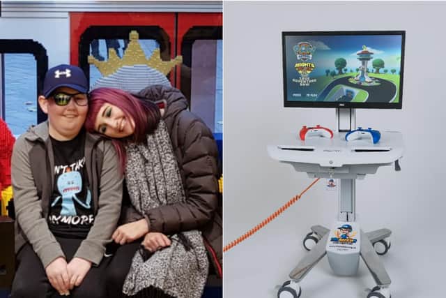 Jess and Reece left, gaming cart right