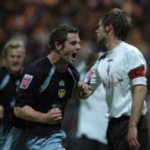 Frazer Richardson celebrates scoring against Preston North End at Deepdale during the play-off semi-final second leg in May 2006. PIC: Gerard Binks