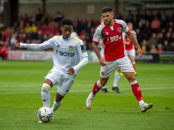 Leeds United winger Crysencio Summerville in action at Fleetwood Town. Pic: Bruce Rollinson