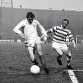 CLUB LEGEND: Former Leeds United left back Terry Cooper, left, pictured holding off Celtic's s Jimmy Johnstone, right, in the 1970 European Cup semi-final second leg at Hampden Park. Picture by YPN.