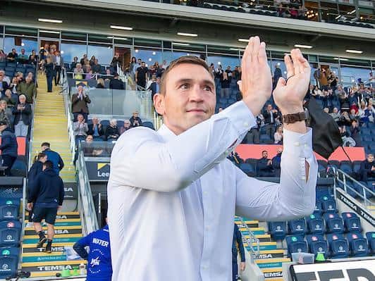 Kevin Sinfield says farewell to Rhinos' fans before Sunday's game against Warrington. Picture by Allan McKenzie/SWpix.com.